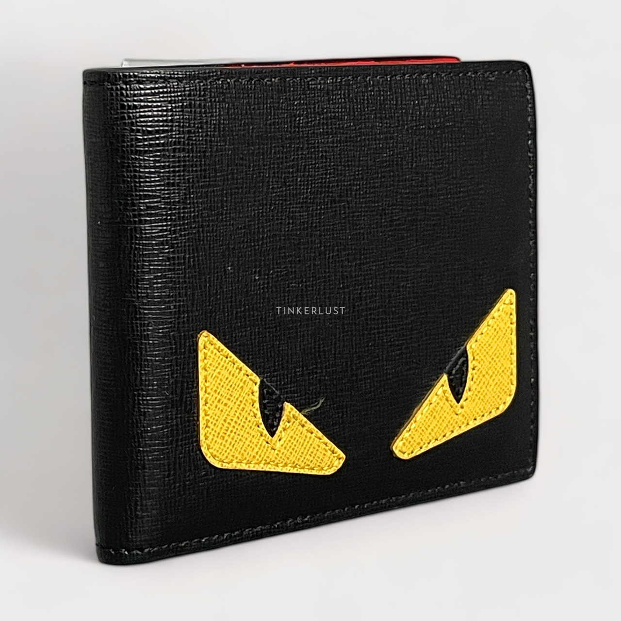 aksesoris dompet Fendi Monster Eyes Inlay Black Giallo Rosso Leather Bi Fold Wallet Tinkerlust